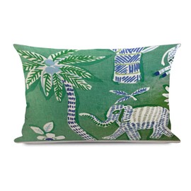 MangGou Green with Elephant Pillow Cover Animal and Palm Tree Cushion Cover 12x20in Decorative Pillow Case Cushion Cover Sofa Bedroom Lumbar Throw Pillow Case