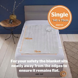 Aims Electric Blanket Single Heated Under Bed Comfort Detachable Controller With 3 Heat Settings, Polyester, White Super Cosy Washable Fleece Heated Blanket Throws Pad, Coverlet,Mantle