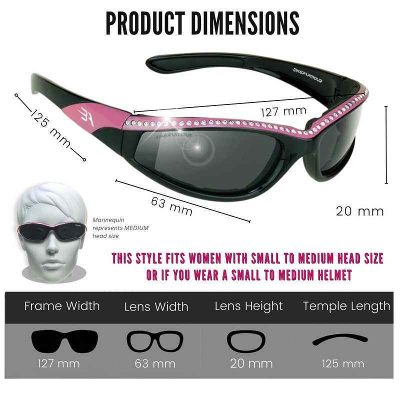 Bikershades Rhinestone Womens Motorcycle Biker Sunglasses Foam Padded Wrap Blocks