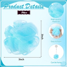 Shellwei 24 Pcs Loofah Sponge Bulk Mini Shower Sponge 3 Inch Loofahs Shower Pouf Mesh Shower Ball for Women Kids Men Exfoliating Body Scrubber Travel Size Baby Shower Favor (Baby Blue)