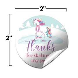 Winter Unicorn Ice Skating Themed Thank You Sticker Labels for Girls, 40 2" Party Circle Stickers by AmandaCreation, Great for Party Favors, Envelope Seals & Goodie Bags