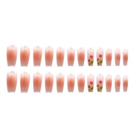 Hkanlre Pink Press on Nails French Long Flower Fake Nails Tips Full Cover Coffin False Nails for Women and Girls 24PCS