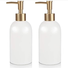 Natheeph 14OZ Ceramic Soap Dispenser Ceramic Soap Pump Dispenser Can Fill Liquid for Bathroom/Kitchen (2PC White)