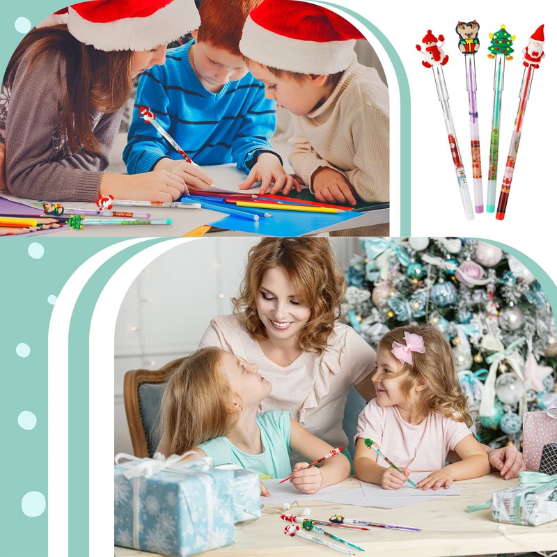 BBTO Christmas Pencils for Kids Gifts Multi Point Stackable Push