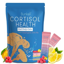 Bunkell Cortisol Powdered Drink Mix, Made with Magnesium Glycinate, L-Theanine, Ashwagandha & Vitamin D3, Cortisol Supplements for Relaxation, Focus & Calm Support, Raspberry Lemonade Flavor, 30 Ct