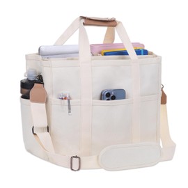 Huwzder - Bolso bandolera de lona con múltiples bolsillos, bolsa de viaje multifunción con compartimentos, Blanco, Large, Bolsa de bebé