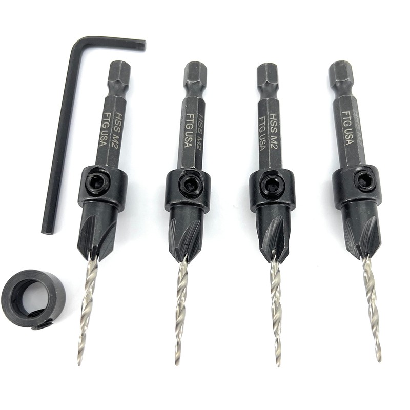 FTG USA Adjustable Wood Countersink Drill Bit Set 4 Pc