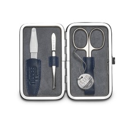 nippes Solingen Vintage Manicure Set, 3 Pieces, Antique Cowhide Nail Set with Frame, Soft Suede Interior, Made in Germany, Nail Care Set with Nail Scissors, Tweezers and Nail File, Nickel-Plated