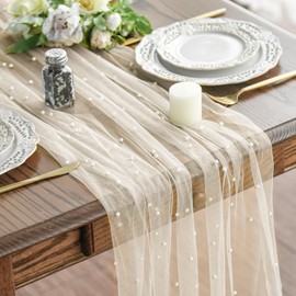 Artoid Mode Pearl Beige Gauze Table Runner 70x300 cm, Seasonal Sheer Chiffon Cheesecloth Dining Holiday Birthday Table Decor for Home Party