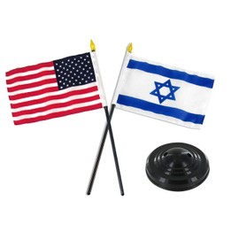 JumpingLight Israel w/USA American Flag 4"x6" Desk Set Table Stick Black Base