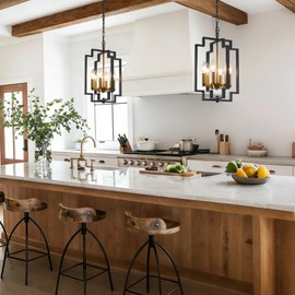 Black and Gold Modern Farmhouse Chandeliers for Dining Room, 6-Light Pendant Light Fixture Adjustable Industrical Entryway Light Fixture Hanging Chandelier for Kitchen Island Entryway Hallway Foyer