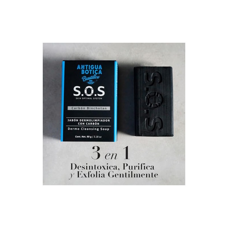 ANTIGUA BOTICA, S.O.S SKIN OPTIMAL SYSTEM, Jabón facial con carbón