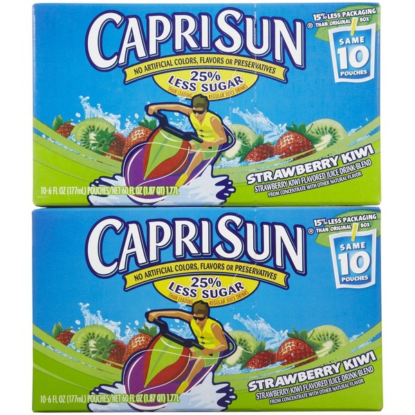 Capri Sun Juice Drink, Strawberry Kiwi, 10-count, 6-ounce Pouches (Pack of 2)