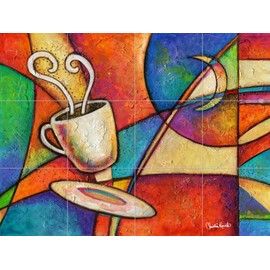 Ceramic Backsplash Tile Mural Coffee Kitchen/Bathroom - Moonlight Diner - Christine Kerrick