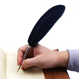 SpyShop Feather Ballpoint Pen-Black Ink Vintage Feather Quill Refined Plated Rod Quill Ballpoint Pen For School Writing ▏Wedding Gift Signature Pen (Black)