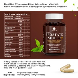 BIOVITALIA ORGANICS BioVitalia Prostate Shield Capsules - High Dosage with Turmeric, Linseed, Green Tea, lycopene, Pumpkin Seeds, pygeum bark, betasitosterol, Nettle Leaves | - Vegan - 60 Capsules