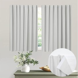 Muamar Stick Curtains Without Rods,Easy Install for Window,Blackout Curtain Panels for Bedroom, Wide Uses for Kitchen/Cabinet/Wardrobe/Laundry Room 2 Panels, White 42" W X 36" L