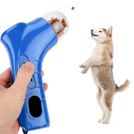 Pet Treat Launcher Funny Dog Food Catapult Puppy Snack Dispenser Handheld Dog Food Feeder Pet Training Interactive Toys(Blue)