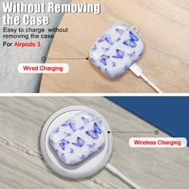 DiyGody Compatible for Airpod 3rd Generation Case with Cute KeyChain Butterfly Shell Design Soft TPU Full Protection Cover Air Pods Case 3rd Generation for Women Girls-Blue