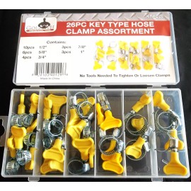 Goliath Industrial Tool 26pc GOLIATH INDUSTRIAL KTHC26 KEY TYPE STEEL HOSE CLAMP ASSORTMENT TWIST KNOB