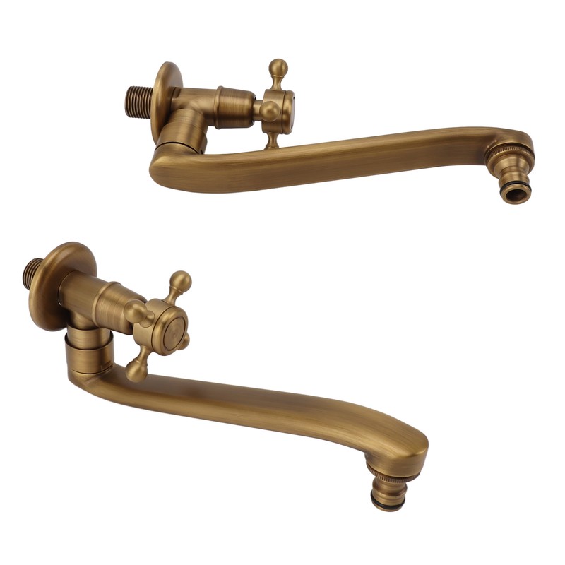 Antique Garden Faucet with Extended Spout Antifreezing Copper Wall Mount