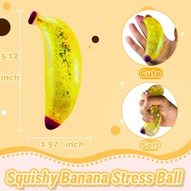 Squishy Banana Stress Sugar Ball Sensory Toys, Stretchy Banana Stress Balls for Kids and Adults, Fruit Squeeze Fidget Toys for Girls, Boys, Birthday,, Easter Basket Stuffers