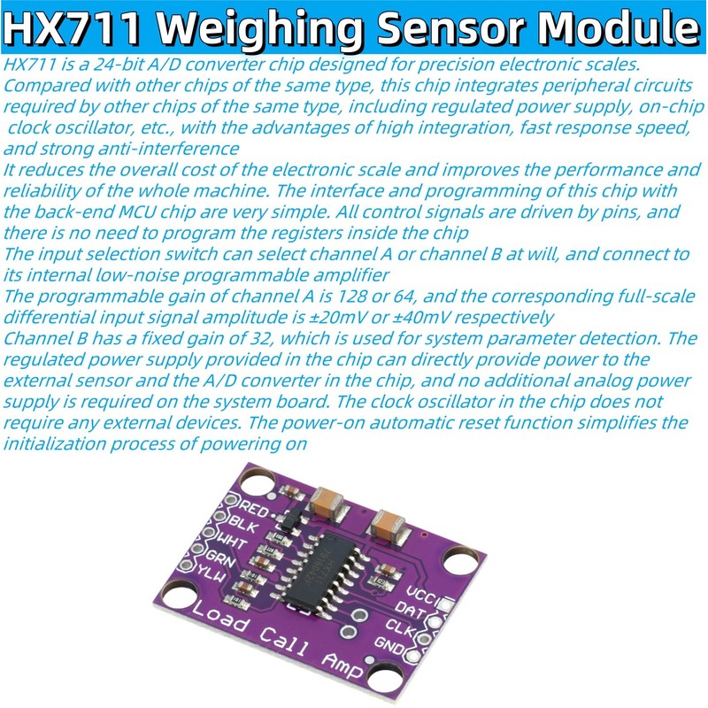 MTDELE 1Pcs HX711 Weighing Sensor Module 24-Bit Precision A/D Conversion