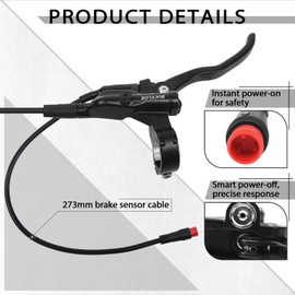 BUCKLOS Ebike Hydraulic Disc Brake Set with 180mm Rotors 2 Pistons Electric Power-Off Left Front 1100mm Right Rear 1800mm Aluminum Alloy Lever for Scooter/MTB Mountain Bike(Included Adapters)