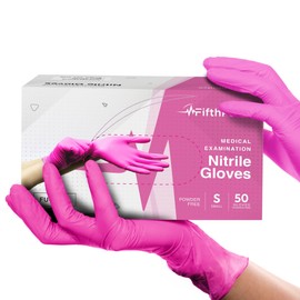 Fuchsia Hot Pink Nitrile Disposable Gloves - 50 Count - 3 Mil Nitrile Gloves Small - Powder and Latex Free Rubber Gloves - Surgical Medical Exam Gloves - Food Safe Cooking Gloves