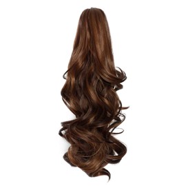 Yamel Ponytail Extension 16" Long Curly Wavy Light Auburn Mixed Dark Auburn Claw Jaw Clip in Synthetic Hairpiece Pony Tail Tale Ponytail Hair Extensions