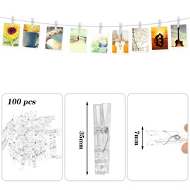 Xinzistar 100pcs Clear Mini Pegs, Small Plastics Mini Clear Pegs for Hanging Photos,Clips Pegs Clear Plastics Clothes Pegs Tiny Photo Clips Small Clear Pegs for Photos Arts & Crafts Weddings Parties