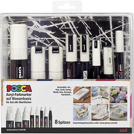 Faber-Castell uni-ball 186803 POSCA Marker Tip Set, White, Set of 8 with All Tip Variations