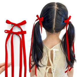 GFun Ribbon, Hair Accessory, Hair Clip, Hair Ribbon, Kids, Small, Set of 2, Hair Ornament, Hair Arrangement, Recitals, Kindergarten Entrance Ceremonies, Outfit, Red