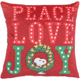 Peanuts Pillows Lt Up Peace Love Joy Red 18" x 18" Throw Pillow
