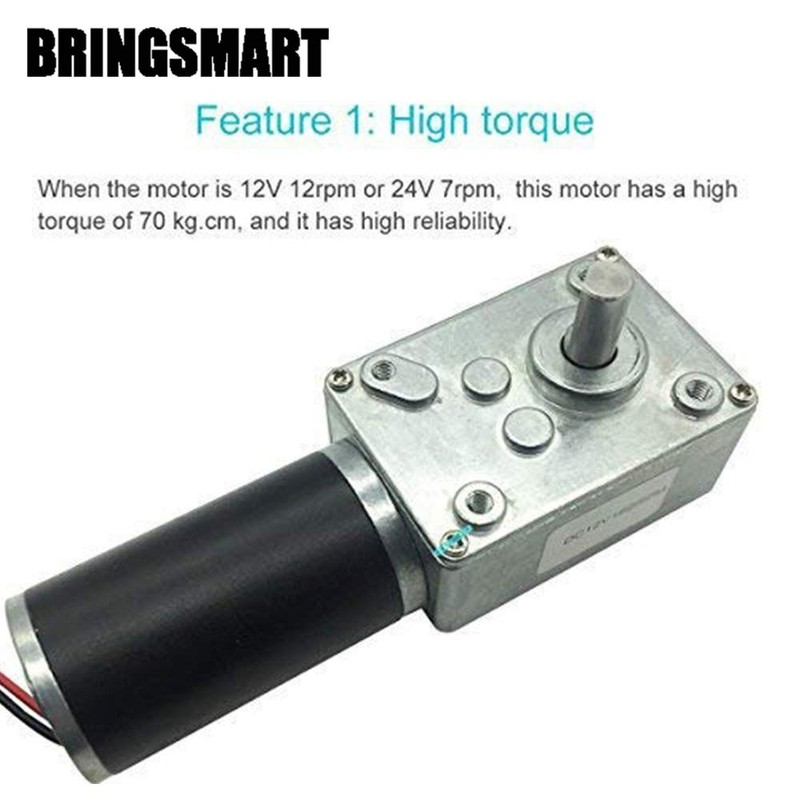BRINGSMART DC 12V 80rpm DC Worm Gear Motor 15kg.cm Self-Locking