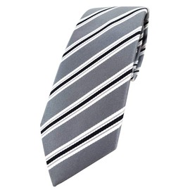 Enrico Sarto High-Quality Designer Silk Tie in Striped Patterned Tie Width 7 cm, Silver grey, black, white, anthracite