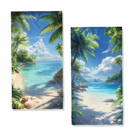 XYJFZL Beach Sand Bath Hand Towels Absorbent Waves Seaside Palm Tropical Hawai Decorative Hand Towels Set for Bathroom Gym Hotel Spa Bathroom Hand Towels Gifts for Women Man 14"x28"