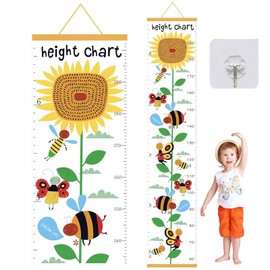Height Chart for Kids, Kids Height Wall Chart for Children Teenager Growth Record, Removable Canvas and Wood Wall Ruler Bedroom Nursery Wall Decoration, Height Chart