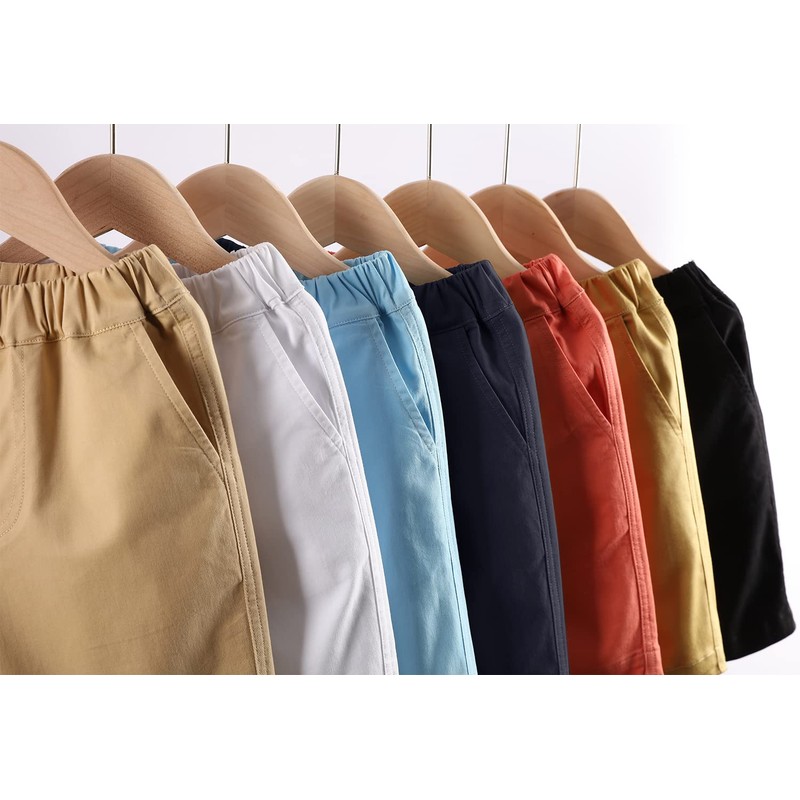 BINIDUCKLING Boys Summer Elastic Waist Shorts - School Uniforms Pull-on