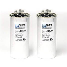 TEMCo 80+7.5 uf/MFD 370-440 VAC Volts Round Dual Run Capacitor 50/60 Hz AC Electric - Lot -2 (Optional uf/MFD, Voltage and Lot Quantities Available)