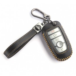 for Ford Key Fob Cover with Keychain, Leather Car Key Case Full Protector Fit for 2017-2024 Bronco Escape Mustang Explorer F150 F250 F350 Fusion Edge Smart Key, Black