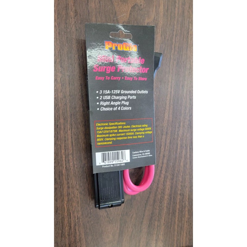 ProGlo Power Strip Surge Protector 3 AC Outlets and 2