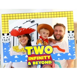 LaVenty Two Infinity and Beyond Birthday Decorations 2nd Birthday Party Photo Booth Props Frame Second Birthday Party Supplies Favors for Boy Birthday Party