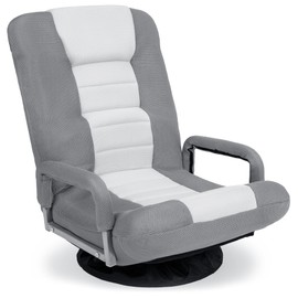 Best Choice Products Swivel Gaming Chair 360 Degree Multipurpose Floor Chair Rocker for TV, Reading, Playing Video Games w/Lumbar Support, Armrest Handles, Adjustable Foldable Backrest - Gray/White