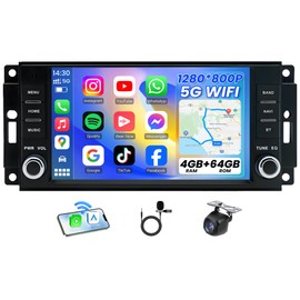 Radio for Jeep Wrangler JK 2007-2017: [4+64G 1.8Ghz CPU] Upgrade 1280 * 800 HD Stereo Touchscreen Replacement with CarPlay Android Auto Bluetooth5.4 FM 32EQ RDS GPS SWC