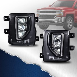 CHEDA Fog Lights Assembly Compatible with 2016 2017 2018 Chevy Silverado 1500 LED Driving Bumper Lamps&Switch(Clear lens)