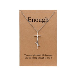 Lcherry Enough Cross Necklace Stainless Steel Pendant Necklace Religious Jewelry for Women
