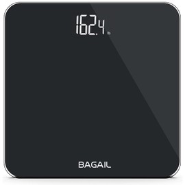 BAGAIL Bathroom Scale, Digital Weighing Scale with High Precision Sensors and Tempered Glass, Ultra Slim, Step-on Technology, Shine-Through Display - 15Yr Guarantee Black