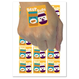 Peanut Butter and Jelly Best Buds Friends Temporary Tattoo Water Resistant Fake Body Art Set Collection - 54 1" Tattoos (1 Sheet)