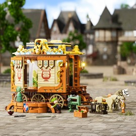 Lumibricks Medieval Troupe Carriage Building Bricks Set - Middle Ages City Town LED Light Multi-Form Modular Collection Display Kit with Multiple Expressions Minifigures 1248 Pcs for Adults & Teens